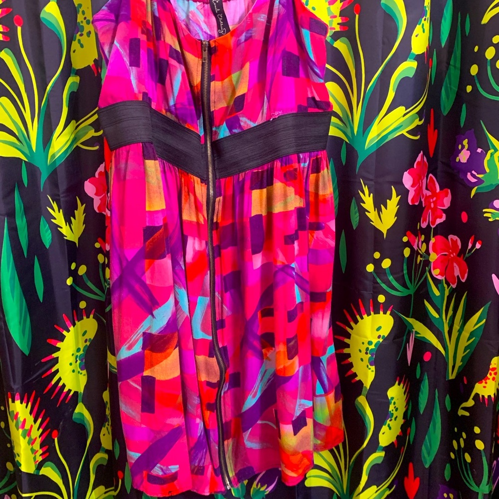 Rockabilly rayon cotton skater style pin up abstract zip up dress
